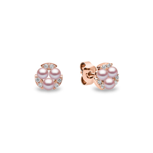 Sleek Rose Gold Pearl and Diamond Earrings